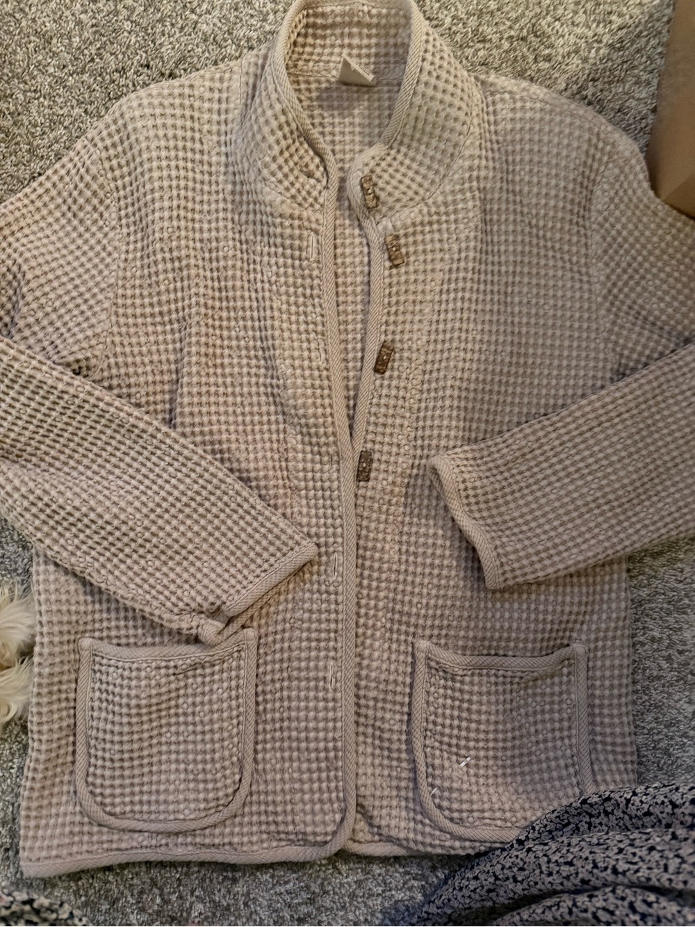 Women's Cream Waffle-Knit Button Cardigan